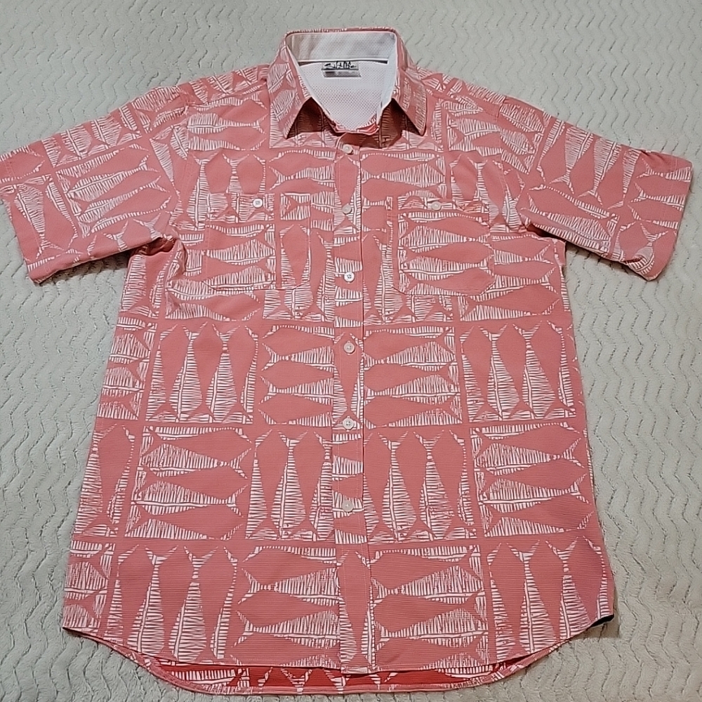 Salt Life Fishing Shirt Mens Small All Over Print Pink Button Down Vented SLX